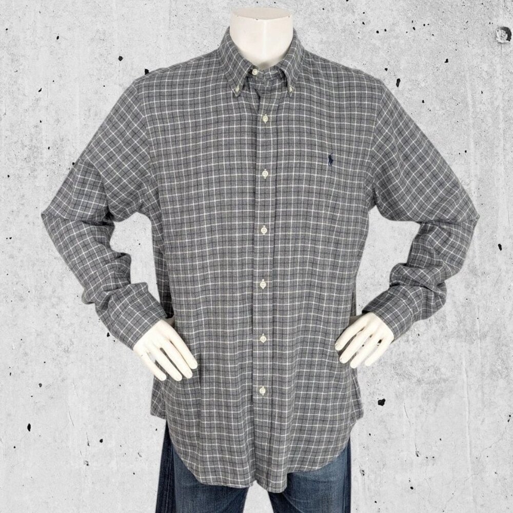 Polo Ralph Lauren Shirt Size XL Peached Twill gray Plaid Flannel